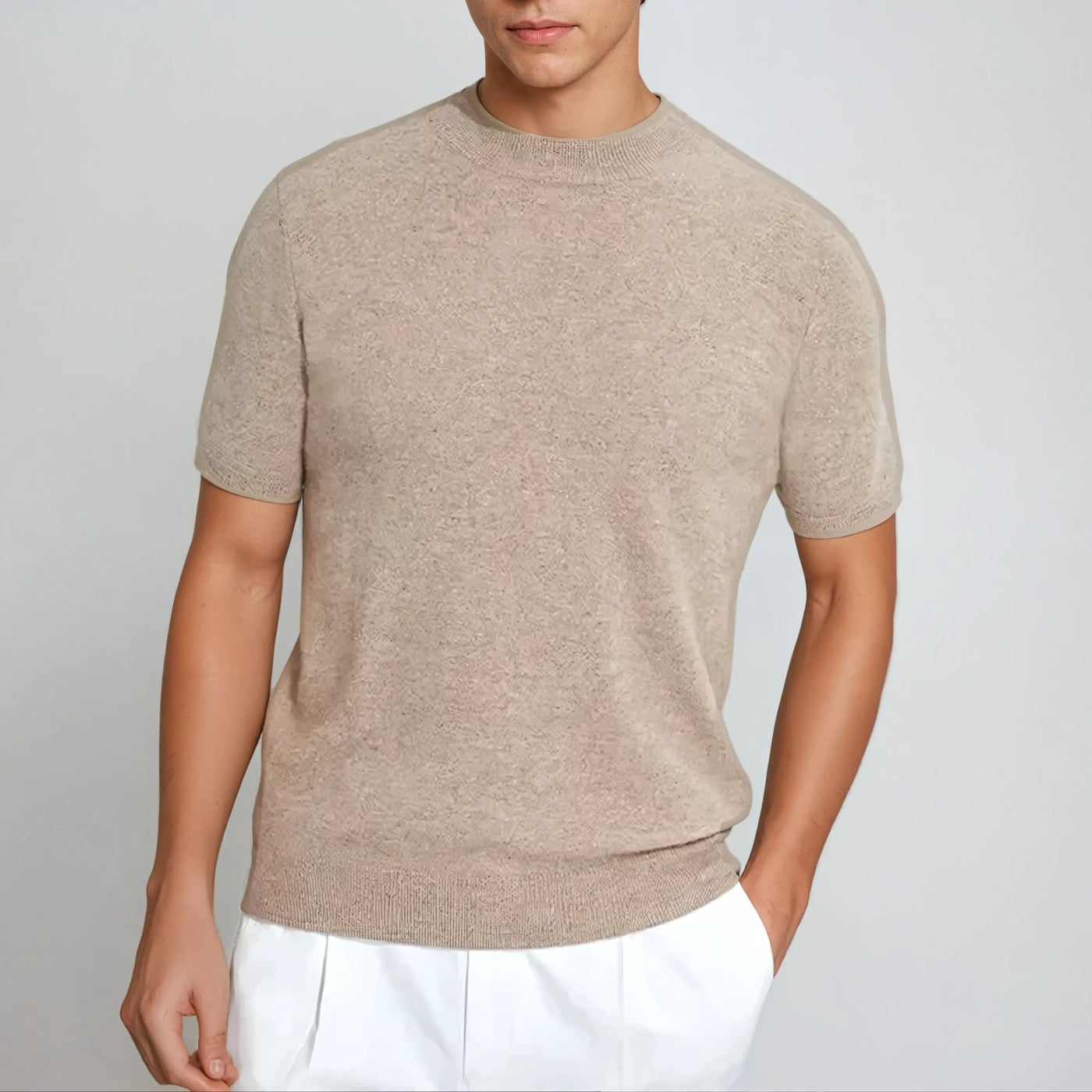 T-shirt en laine cachemire beige