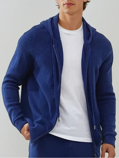 Gilet zippé en maille cachemire - Bleu intense