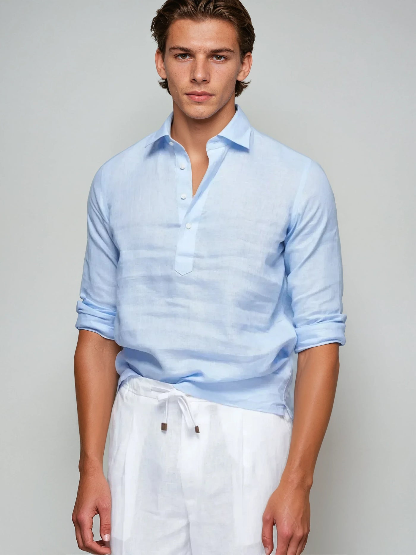 Chemise en lin à enfiler - Bleu clair