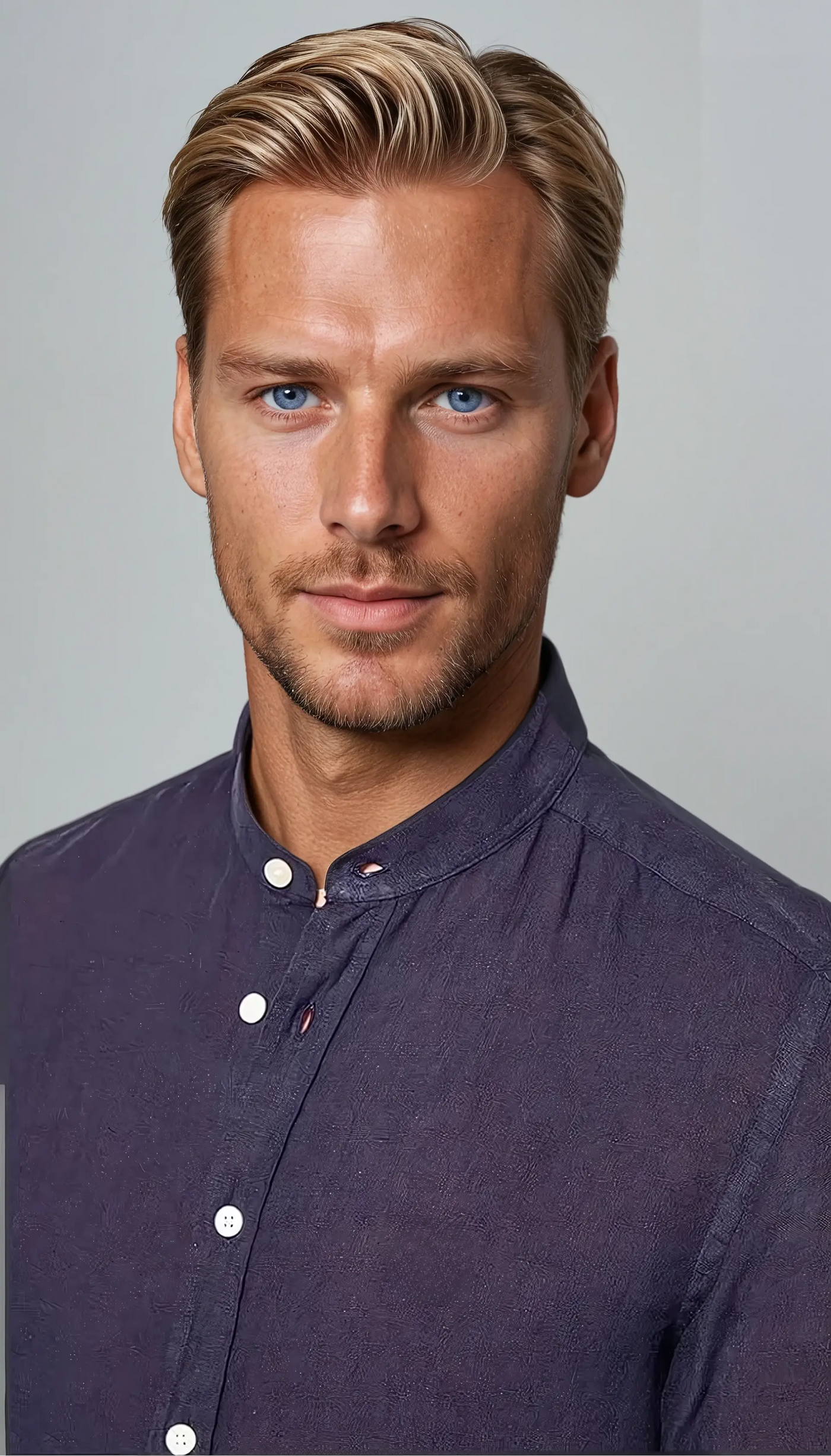 Chemise col mao en lin bleu marine