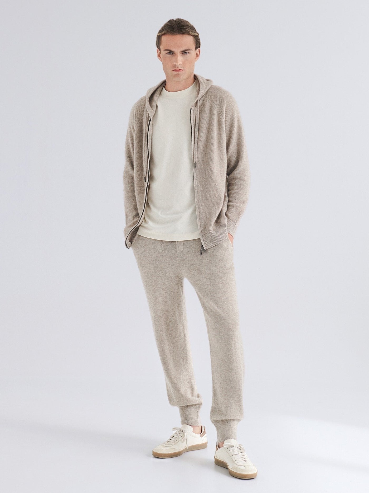 Refined Cashmere Zip Hoodie - Beige