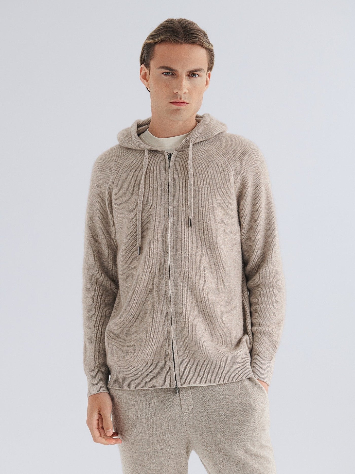 Refined Cashmere Zip Hoodie - Beige
